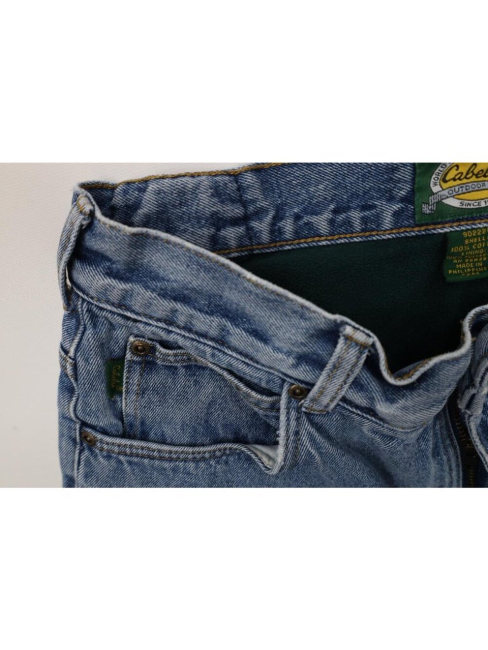 Vintage 90s Cabelas Mens 32x30 Distressed Heavyweight Fleece Lined Denim Jeans - Picture 10 of 16